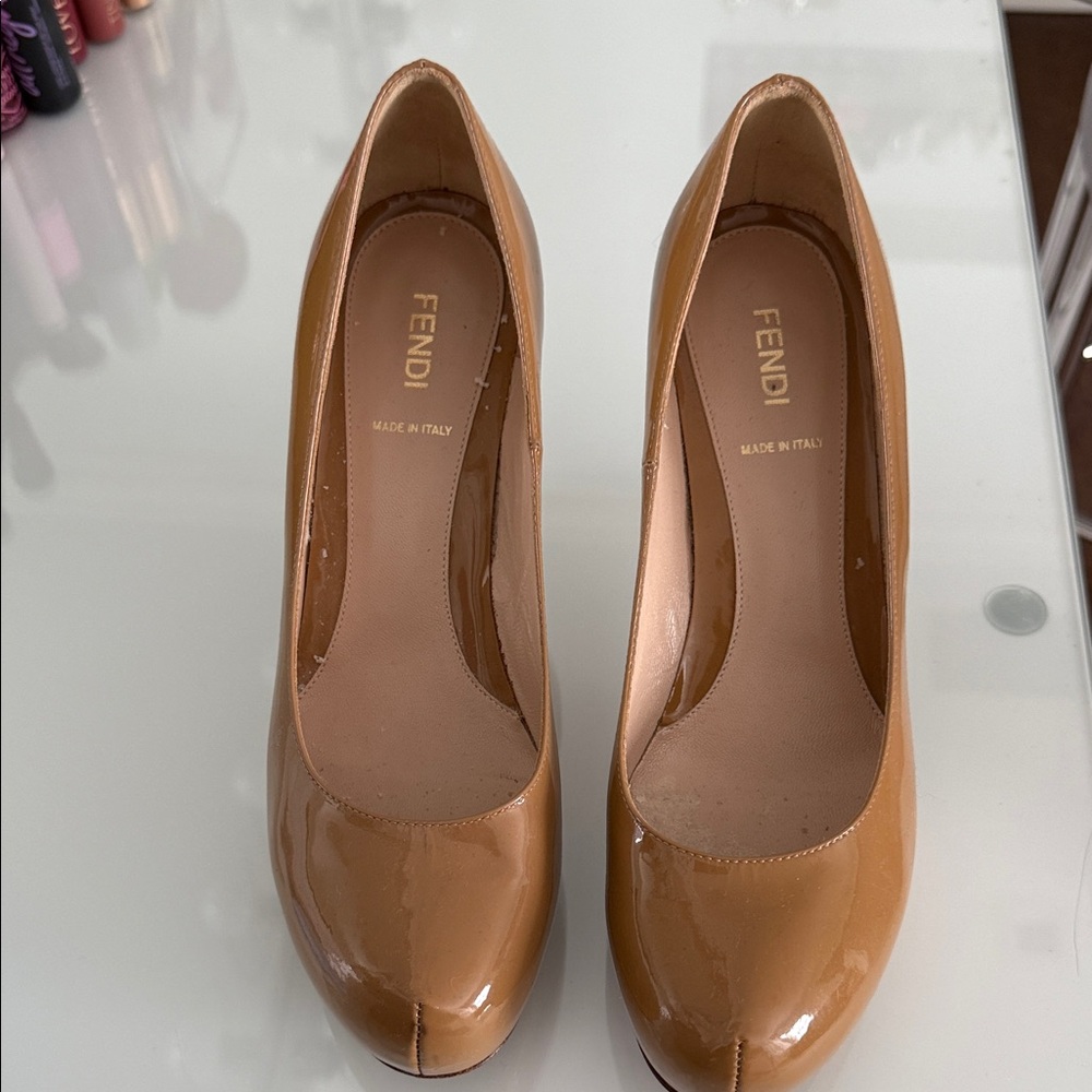 Fendi Women's Tan Patent Leather Heels